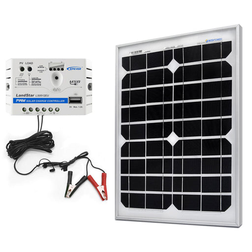 ACOPOWER 20W 12V Solar Charger Kit, 5A Charge Controller w/ Alligator Clips