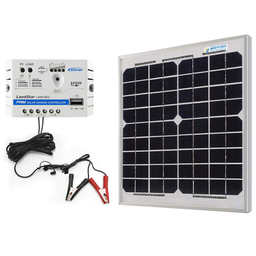 ACOPOWER 10W 12V Solar Charger Kit, 5A Charge Controller w/ Alligator Clips