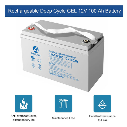 ACOPOWER 12-100Ah Rechargeable Gel Deep Cycle 12V 100Ah Battery