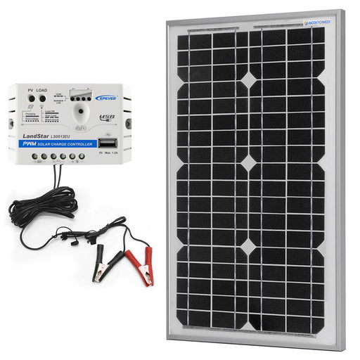 ACOPOWER 30W 12V Solar Charger Kit, 5A Charge Controller w/ Alligator Clips