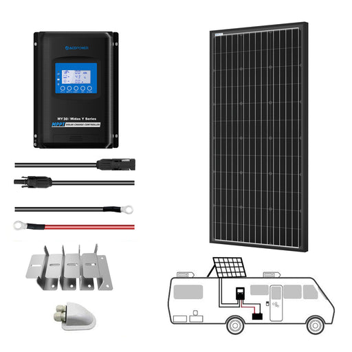 ACOPOWER 200 Watt 12 Volt Monocrystalline Solar RV Kit w/ 30A MPPT