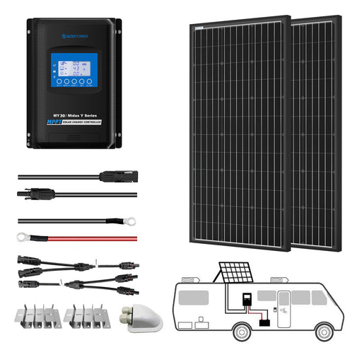 ACOPOWER 12V/24V 200W Mono Solar RV Kit w/ 30A MPPT Charge Controller
