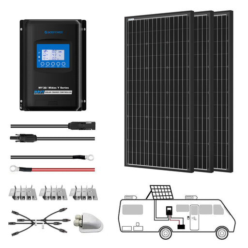 ACOPOWER 300W Mono Solar RV Kit w/ 30A MPPT Charge Controller