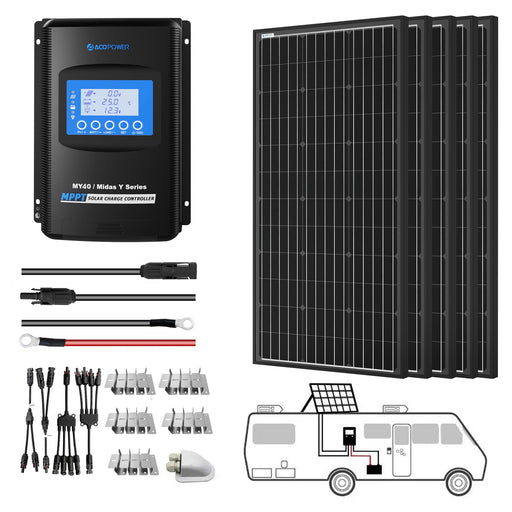 ACOPOWER 500W Mono Solar RV Kit w/ 40A MPPT Charge Controller
