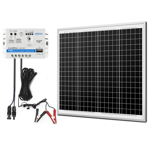 ACOPOWER 50W 12V Solar Charger Kit, 5A Charge Controller w/ Alligator Clips