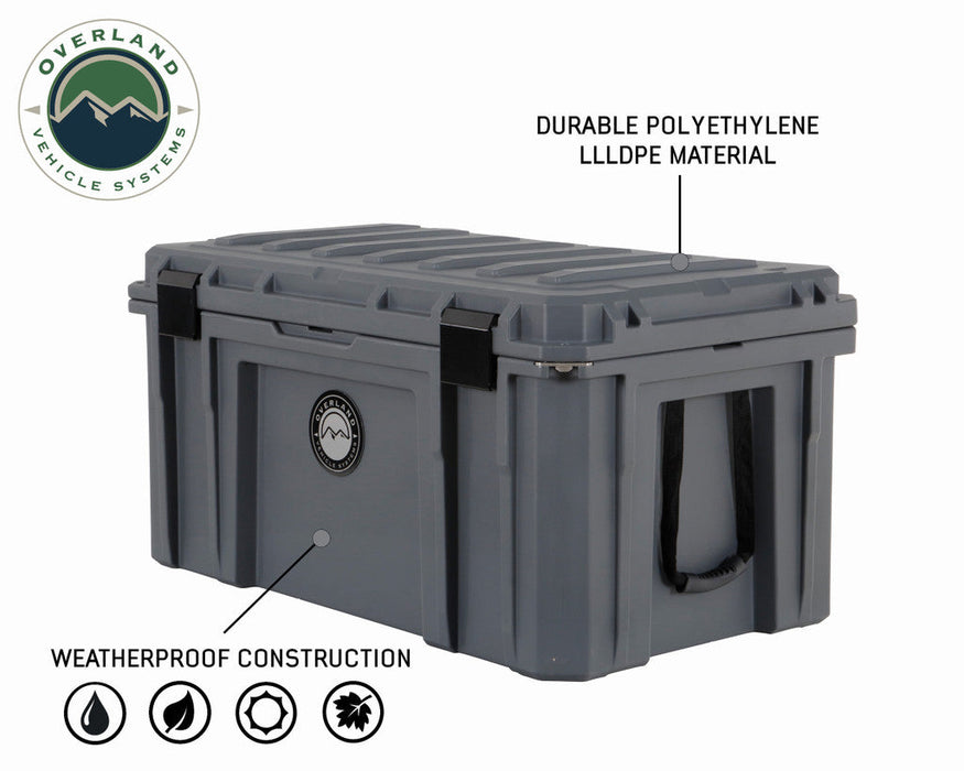 Overland Vehicle System D.B.S. - Dark Grey 169 QT Dry Box with Wheels, Drain, and Bottle Opener - Grey