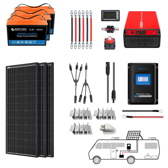 ACOPOWER Lithium Battery Mono Solar Power Complete System with Battery