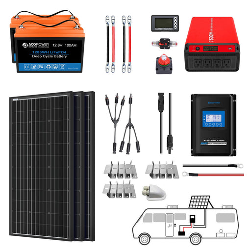 ACOPOWER Lithium Battery Mono Solar Power Complete System with Battery