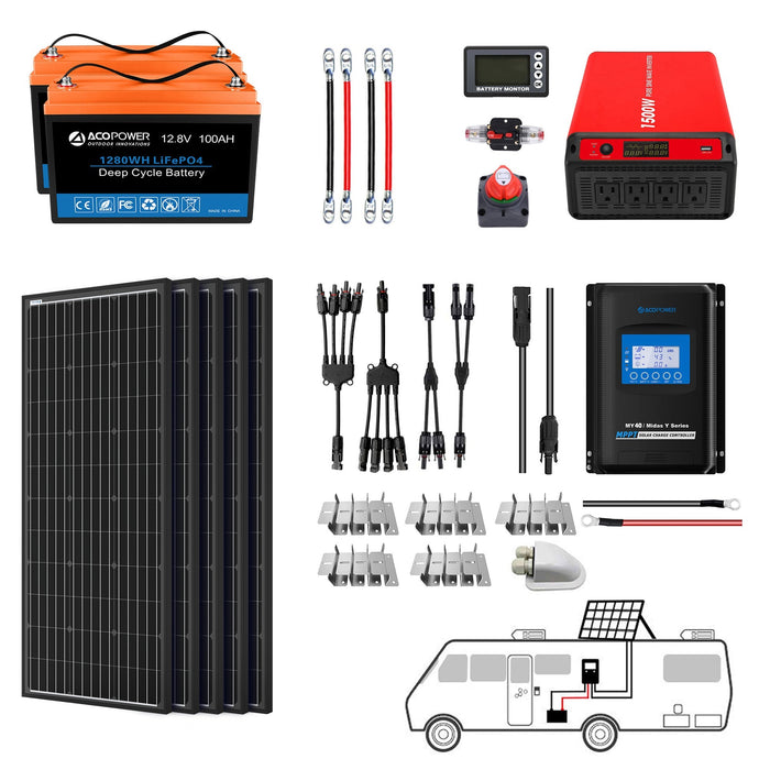 ACOPOWER Lithium Battery Mono Solar Power Complete System with Battery