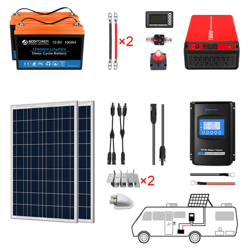 ACOPOWER Lithium Battery Poly Solar Power Complete System with Battery