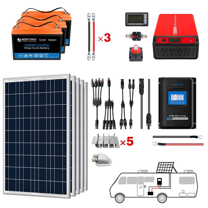 ACOPOWER Lithium Battery Poly Solar Power Complete System with Battery