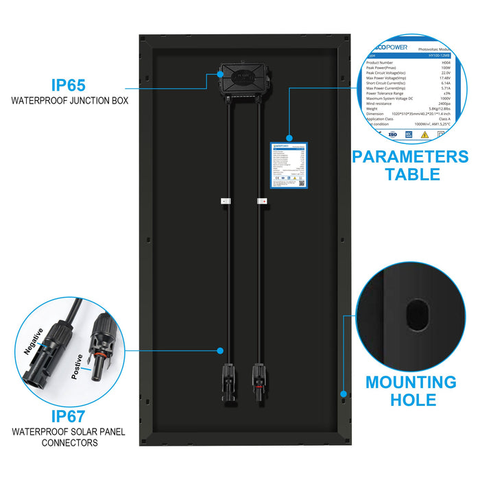 ACOPOWER 100 Watts Monocrystalline Solar Panel