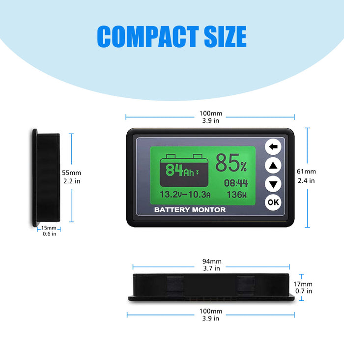 ACOPOWER 500A Battery Monitor, High and Low Voltage Programmable Alarm