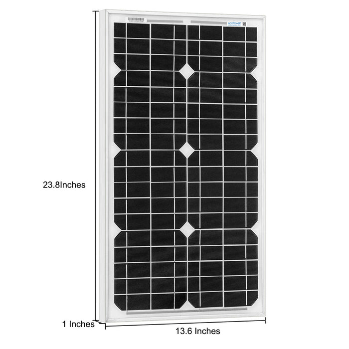 ACOPOWER 30W 12V Solar Charger Kit, 5A Charge Controller w/ Alligator Clips