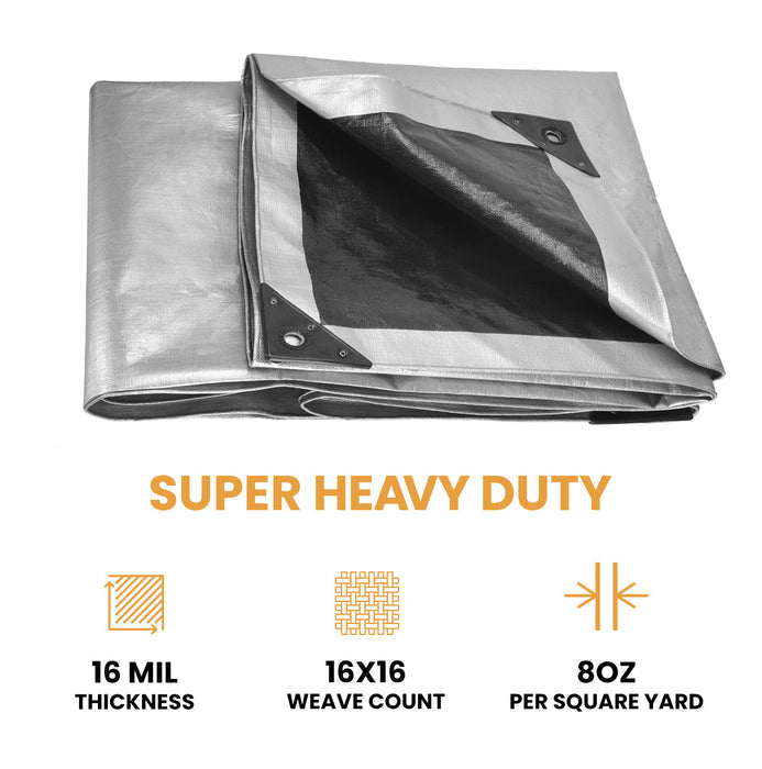 White Duck Super Heavy Duty Thick Poly Tarp Cover, 16Mil, 8oz.